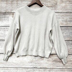 One Grey Day Sweater Womens XS Cream Cotton Cashmere Balloon Sleeve Pullover